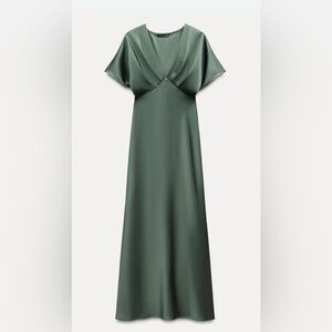 Zara Satin Midi Dress in Green